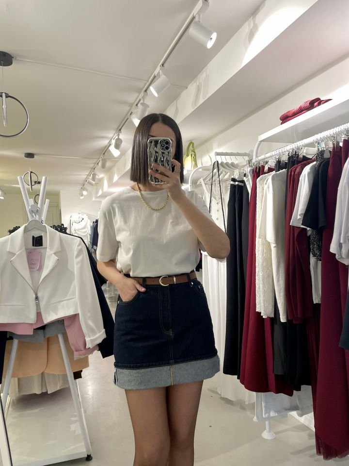 Denim Katlamalı Etek