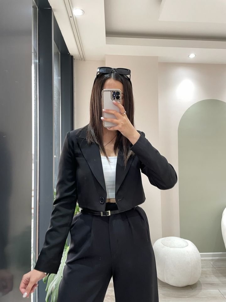 Premium Crop Ceket Siyah